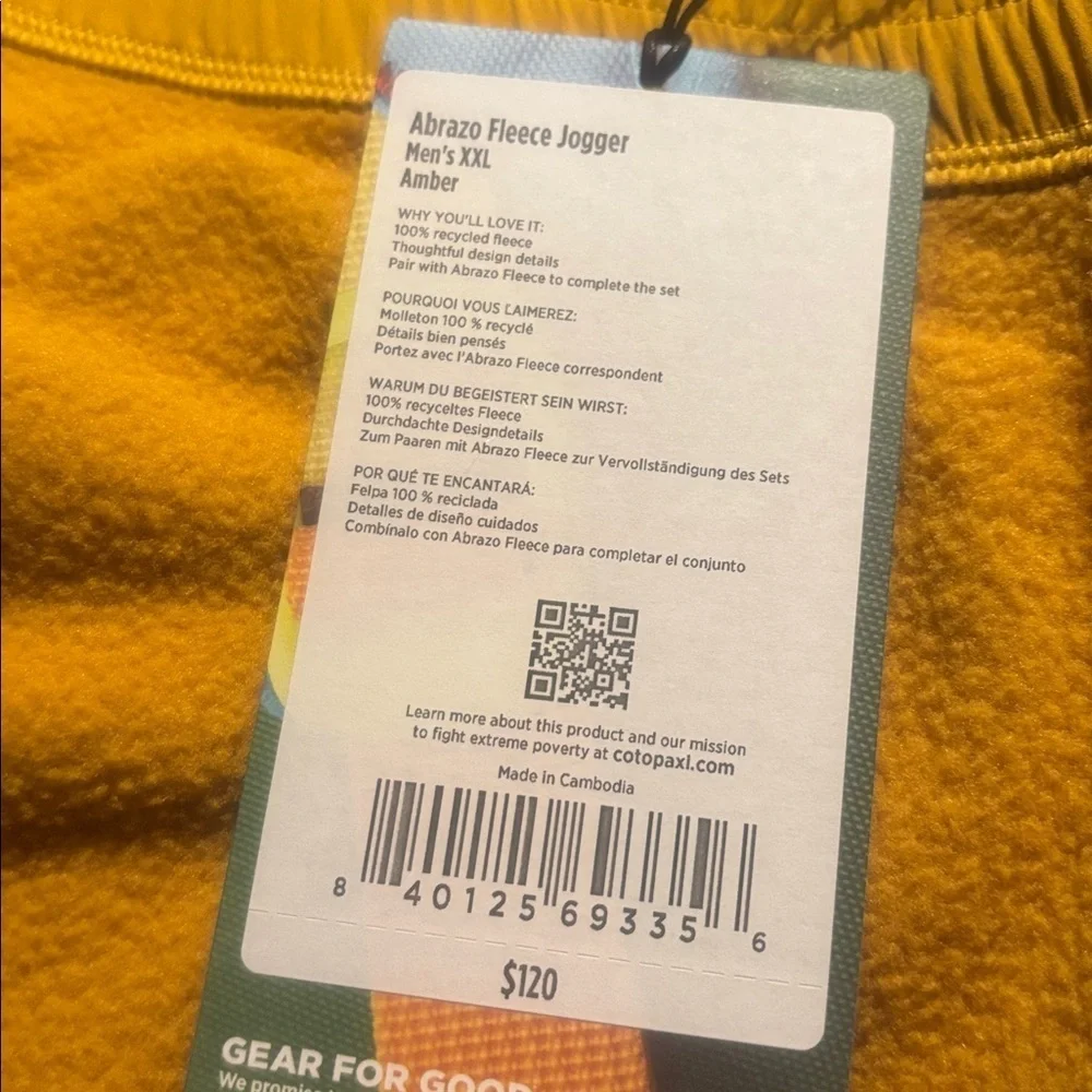 Cotopaxi Men’s XXL Abrazo Fleece Jogger NWT Amber